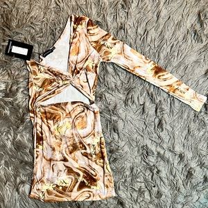 ✨Brown Marble Print One Shoulder Cut Out Dress✨
